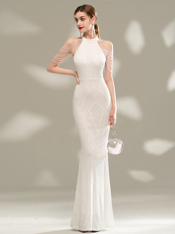 YIDINGZS Elegant Off Shoulder Long Sequin Evening Dress 2022 New White Party Evening Dress ► Photo 1/6