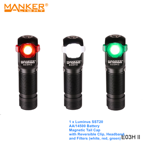 Manker E03H II AA 14500 Mini Headlight Portable Luminus SST20 LED Flashlight Head Lamp with Headband, Filters, Reversible Clip ► Photo 1/6