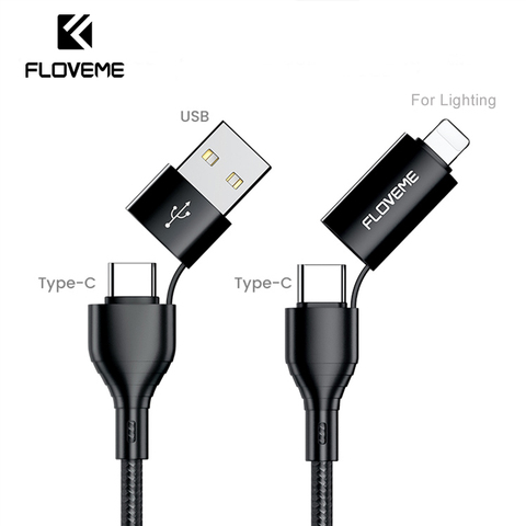 FLOVEME 4 in 1 USB Cable 3A USB C to Lighting Cable For iphone 12 11 X Fast Charging Type C Charger For Samsung Redmi Date Cable ► Photo 1/6