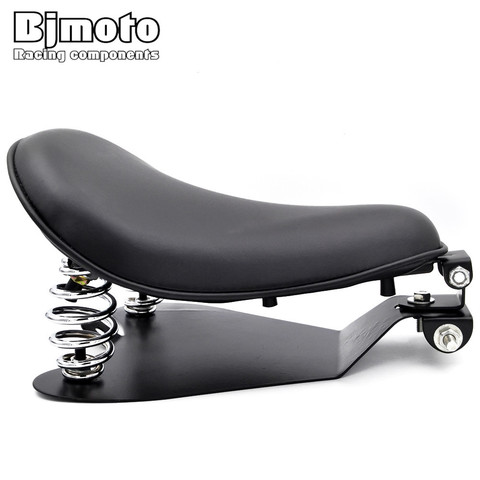 BJMOTO Black Leather Driver Solo Slim Seat Pad with Mounting Bracket Kits for Harley Sportster Bobber Chopper ► Photo 1/6