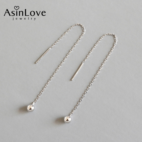 AsinLove 925 Sterling Silver Round Bead Chain Long Earrings Minimalist Textured Elegant Drop Earrings Female Jewelry Girls Gifts ► Photo 1/6