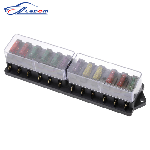 12 Way Fuse Box DC 12V 24V 32V 40A 1Pcs Plastic Cover Car Fuse Box Blade Block Holder with 10 Fuses for Auto Boat Marine Trike ► Photo 1/6