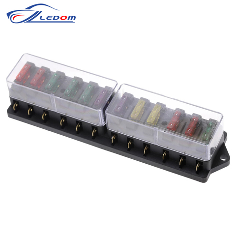 12 Way Fuse Box DC 12V 24V 32V 40A 1Pcs Plastic Cover Car Fuse Box Blade Block Holder with 10 Fuses for Auto Boat Marine Trike ► Photo 1/6