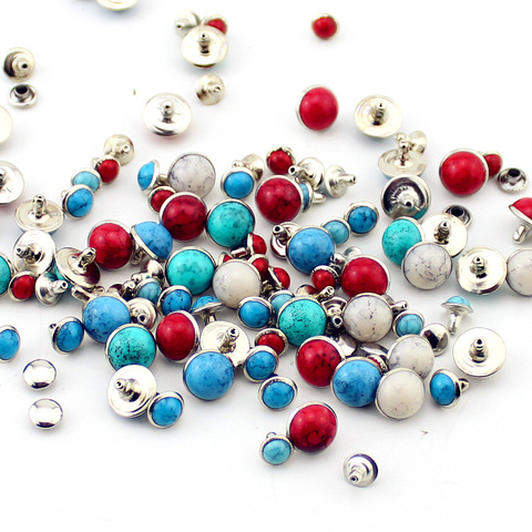 New Fashion 100sets/Lot Acrylic Turquoise And Brass Rivets For Leather Studs And Spikes For Clothes Bags DIY Accessory ► Photo 1/6