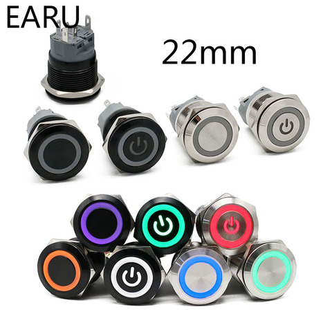 22mm New Waterproof Metal Push Button Switch LED Light Black Momentary Latching Car Engine Computer PC Power Switch 3-380V Red ► Photo 1/6