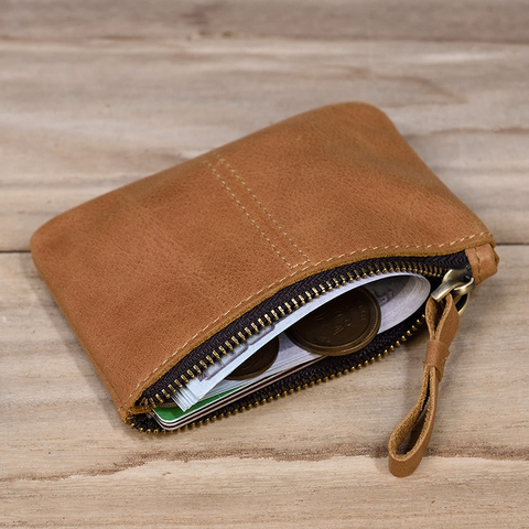 Genuine Leather Zipper Coin Wallet Women Men Cow Leather Mini Short Purse Card Holder Change Purse For Man Clutch Wallets ► Photo 1/6