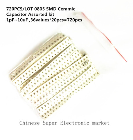 720PCS/LOT 0805 SMD Ceramic Capacitor Assorted kit 1pF~10uF ,36values*20pcs=720pcs Samples Kit Electronic Diy Kit ► Photo 1/5