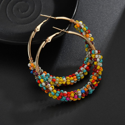 Kymyad Bohemian Multicolor Beads Hoop Earrings For Women Handmade Boho Ear Vintage Jewelry Gold Color Big Statement Earrings ► Photo 1/6