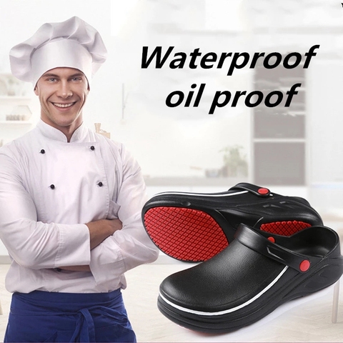 New Men Slippers Non-slip Waterproof Sandals Oil-proof Kitchen Work Cook Shoes Chef Master Hotel Restaurant Slippers Unisex ► Photo 1/6