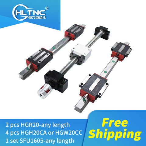 CNC router kit 20mm linear rails 2 pc HGR20 square guide+4 HGH20CA /HGW20CC carriages slides +1 set SFU1605/1610 ball screw kit ► Photo 1/6