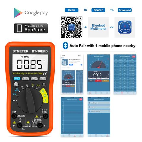 Multimeter BT-90EPD Auto Range 4000 Counts With APP Bluetooth,AC/DC Voltage Current Resistance capacitor Tester Auto Backlight ► Photo 1/6