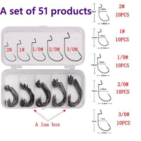 Crank Fishing Hook Set For Soft Bait Worm 50 PCS Worm Fishing Hook Clamp Wide Gap Crank High Carbon Steel Crank Barbed Hook ► Photo 1/6