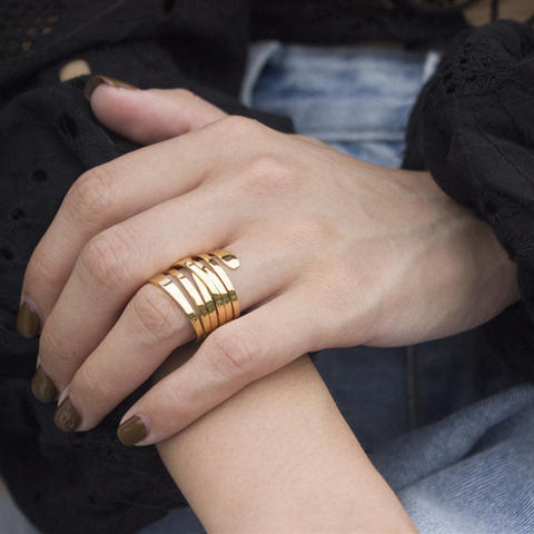 Peri'sBox Multi Layered Wrapped Spiral Geometric Rings Brass Gold Rings for Women Circle Polished Statement Rings 2022 Fashion ► Photo 1/6