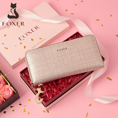 FOXER Women Cow Leather Long Wallet Valentine's Day Gift Fashion Lady Wristband Clutch Purse Cellphone bag Female Card Holder ► Photo 1/6