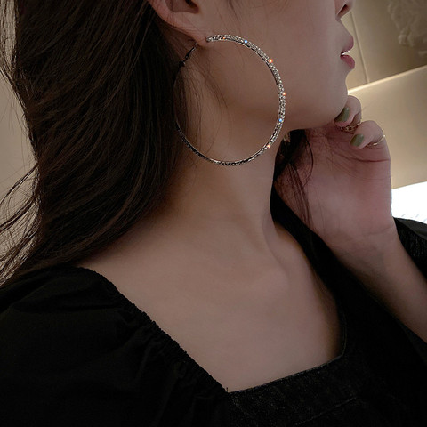 FYUAN Fashion Big Round Crystal Hoop Earrings for Women Bijoux Geometric Rhinestone Earrings Statement Jewelry ► Photo 1/6