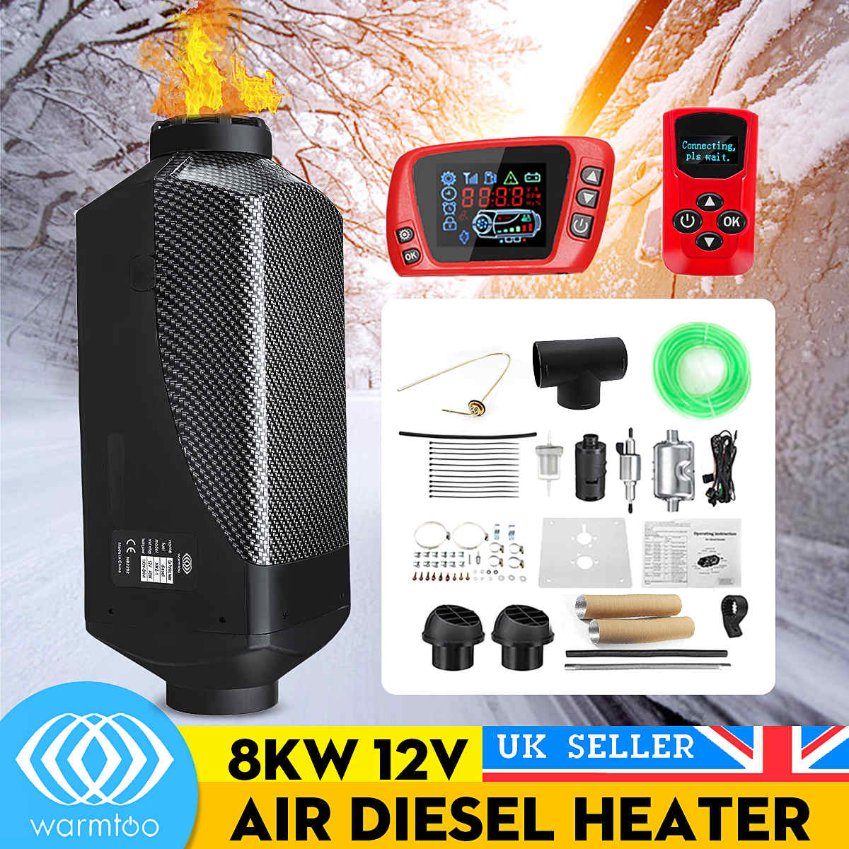 Metal Shell 12V 8KW Car Heater Air Diesel Heater Triple Air Outlet Heating Fan LCD Display With Oil Extractor For Boat Bus ► Photo 1/6