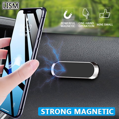 LISM Magnetic Car Phone Holder Dashboard Mini Strip Shape Stand For iPhone Samsung Xiaomi Metal Magnet GPS Car Mount for Wall ► Photo 1/6