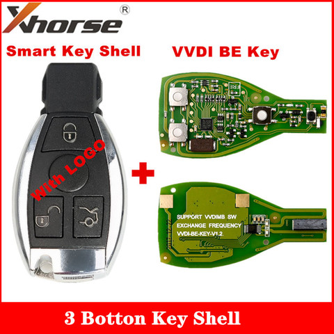 With LOGO Xhorse VVDI BE Key Pro Improved Version and For Benz Smart Key Shell 3 Button for Mercedes Benz 3 Button Key Shell ► Photo 1/6