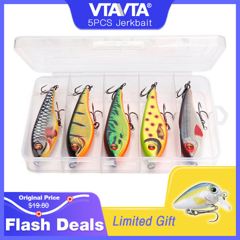 VTAVTA 5pcs/lot Jerkbait Fishing Lure Set Sinking Wobblers Pike Lure Artificial Jerk Bait Crankbait Bass Fishing Tackle With Box ► Photo 1/6