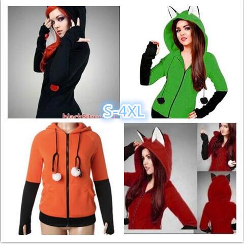 Halloween Costumes For Women Anime Fox Orelhas Ears Orange Hoodie Sweatshirts Plush Ball Decoration Christmas Jackets Out ► Photo 1/6