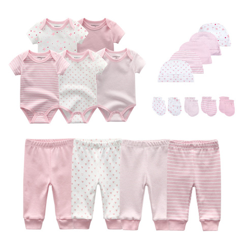 2022 Cotton Solid Newborn Baby Sets Unisex Bodysuits+Pants+Hats+Gloves Baby Girl Boy Clothes Short Sleeve Roupas de bebe ► Photo 1/6