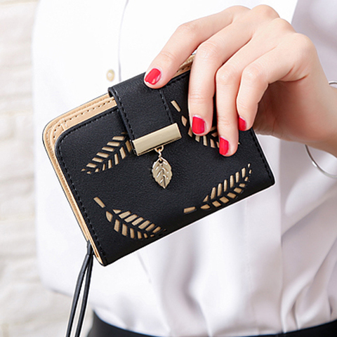 Fashion Women's Purse Short Zipper Wallet Women Leather 2022 Luxury Brand Small Women Wallets Clutch Bag With Hollow Out Leaves ► Photo 1/6