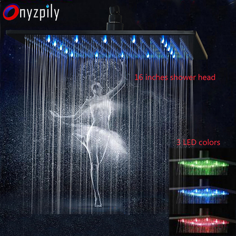 Black Rainfall Shower Head LED Light 16