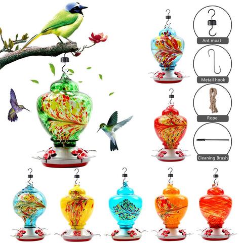 Pet Bird Feeder Hummingbird Feeder Courtyard Outdoor Drinking Fountain Hand-blown Glass Hanging Feeding Station Food Container ► Photo 1/6