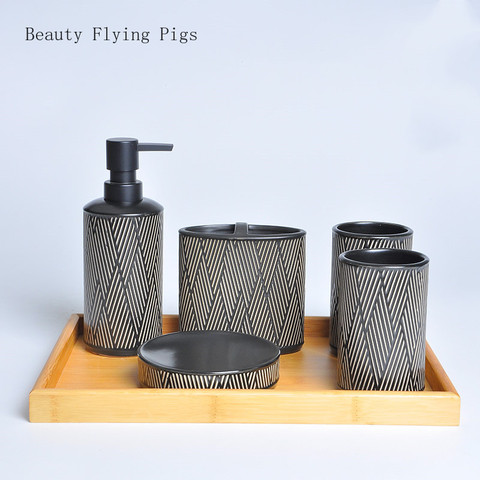 European Style Ceramics Bathroom Wash Set High-end Mouth Cup Wash Toothbrush Holder Cotton swab box Creative Bathroom Kit ► Photo 1/1