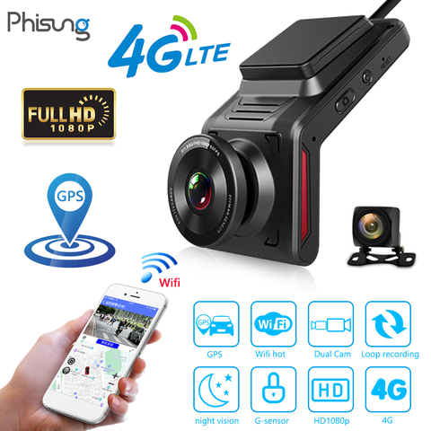 Phisung 1080P Dash Camera APP Control 4G WiFi Small Stature High Quality Image Remote Monitoring w/ Rearview Camera 16GB TF Card ► Photo 1/6