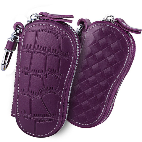 Genuine Leather Women Key Wallet Automobie Zipper Keychain Bag Men Housekeeper Keys Organizer ► Photo 1/6
