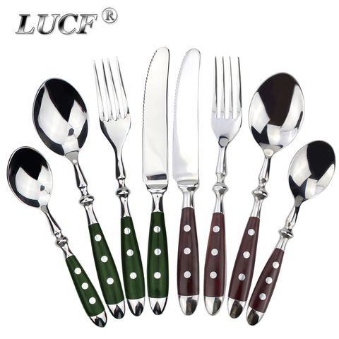 LUCF classic Elegant style Stainless Steel Western Cutlery 4 in 1 set Resin handle delicate Table utensils Dinnerware for home ► Photo 1/6