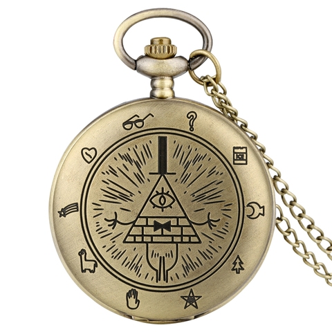 Gravity Fall Bill Cipher Time Gem Necklace Quartz Pocket Watch Weird Town Triangle One-Eyed Devil Pendant Chain for Men Women ► Photo 1/6