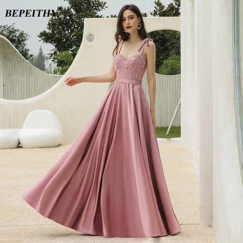 BEPEITHY Sweetheart A-Line Pink Evening Dress For Women 2022 Adjustable Straps Beading Prom Gowns Party Custom Made Plus Size ► Photo 1/6