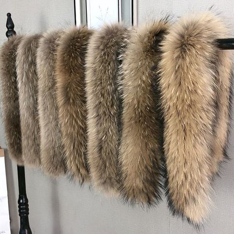 100% Winter Natural Jacket Fur Collar Real Raccoon Fur Women Scarves Coat Female Neck Cap Long Warm Genuine Fur Scarf Big Size ► Photo 1/6