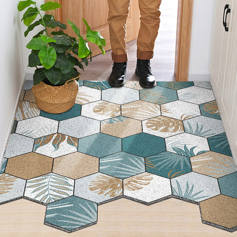 Doormat Carpet Silk Loop Hallway Entrance PVC Hexagon Free Cut Foot Door Mat Stain Resistant Remove Mud Home Indoor Mat Carpet ► Photo 1/6