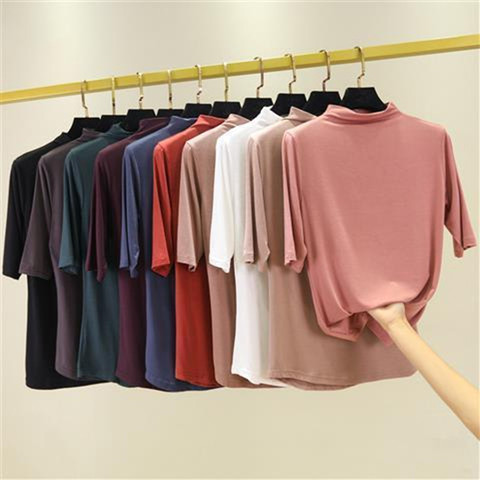 Fashion Summer Women Tops Half Sleeve T Shirt Soft Modal Turtleneck T-Shirt Slim Fit Stretch Bottoming Shirt All Match Tees 2022 ► Photo 1/6