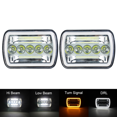 2 pcs Square 7x6 5x7 inch LED Headlights for Jeep Wrangler YJ Cherokee XJ Toyota GMC Trucks H6054 H5054 H6054LL Chrome ► Photo 1/6