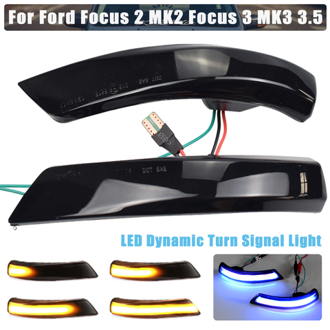 For Ford Focus 2 MK2 Focus 3 MK3 3.5 Mondeo MK4 2011-2014 Blue-Yellow Bicolor LED Dynamic Blinker Turn Signal Mirror Light ► Photo 1/6