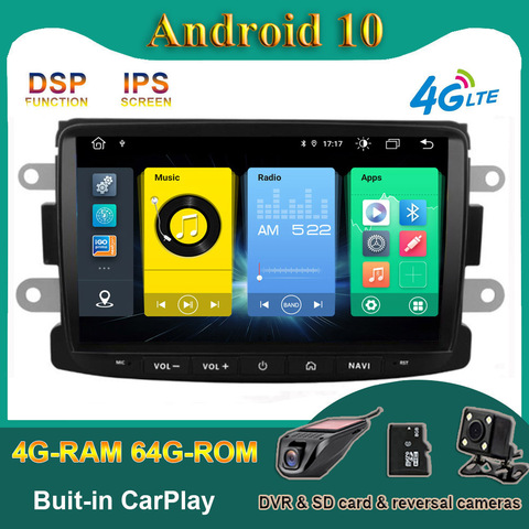 Carplay DSP Android 10 CAR GPS Stereo Radio player Multimedia for Dacia Sandero Duster Renault Captur Lada Xray 2 Logan ► Photo 1/4