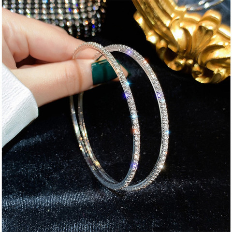 FYUAN Big Round Crystal Hoop Earrings for Women Bijoux Geometric Rhinestone Earrings Statement Jewelry Gifts ► Photo 1/6