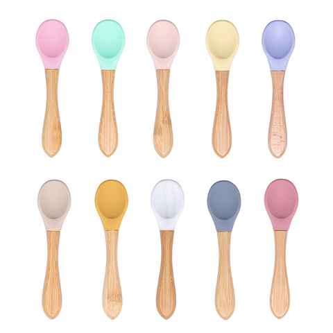 Baby Wooden Spoon Silicone Wooden Baby Feeding Spoon Organic Soft Tip Spoon BPA Free Food Grade Material Handle Toddlers Gifts ► Photo 1/6