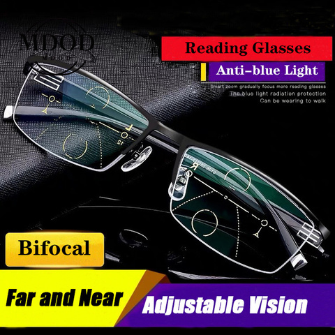 New Men's distance and near reading glasses Multi-focus automatic adjustment degree Anti-Blu-ray Presbyopia HD Glasses ► Photo 1/6