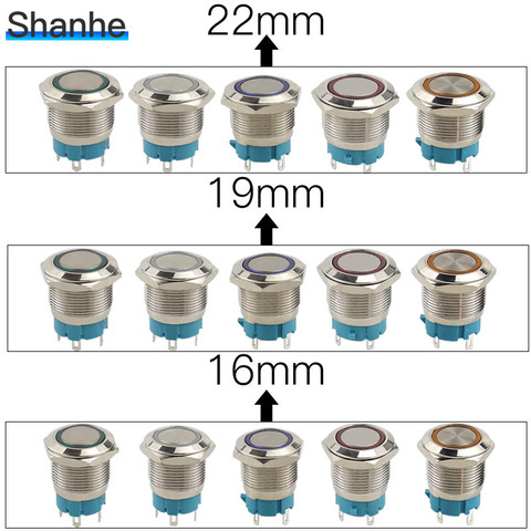 16mm 19mm 22mm  Momentary Push Button Fixed LED Metal Switch for Car Boat waterproof push button switch 4pin ► Photo 1/6