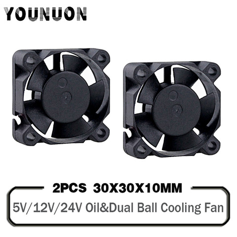 2 Pieces 3d printer fan 3010 30MM 30*30*10MM 3cm Graphics card fan Cooling fan 5V 12V 24V with 2pin sleeve&dual ball ► Photo 1/6