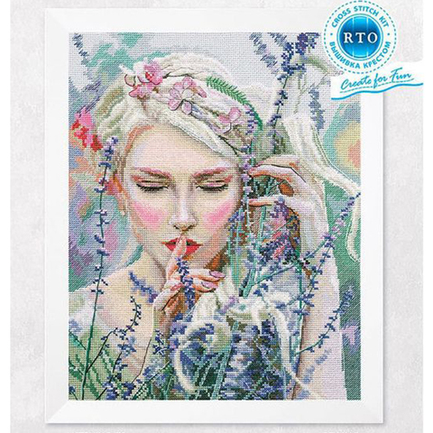 Gold Collection Beautiful Counted Cross Stitch Kit Listening To The Silence Listen Girl Maid Woman and Lavender Flower ► Photo 1/4