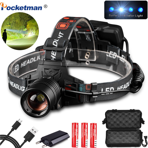 Brightest USB Rechargeable XHP50 headlamp Headlight high powerful xhp70 head lamp torch ZOOM Head light Use 3*18650 batteries ► Photo 1/6