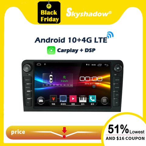 Carplay DSP IPS Android 10.0 32GB 64GB 4GLTE Car DVD Player GPS Map WIFI Bluetooth Radio For Audi A3 2002- 2011 S3 RS3 RNSE-PU ► Photo 1/6