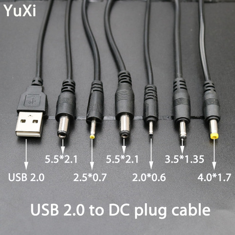 YuXi USB Port to DC 2.0*0.6mm 2.5*0.7mm 3.5*1.35mm 4.0*1.7mm 5.5*2.1mm 5V DC Plug Jack Power Charging Cable Connector ► Photo 1/6