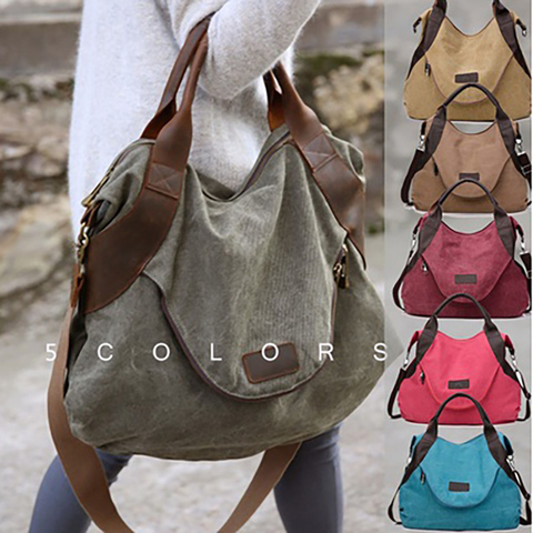 Kvky Brand Large Pocket Casual Tote Women's Handbag Shoulder Handbags Canvas Leather Capacity Bags For Women Leather Bags Women ► Photo 1/6